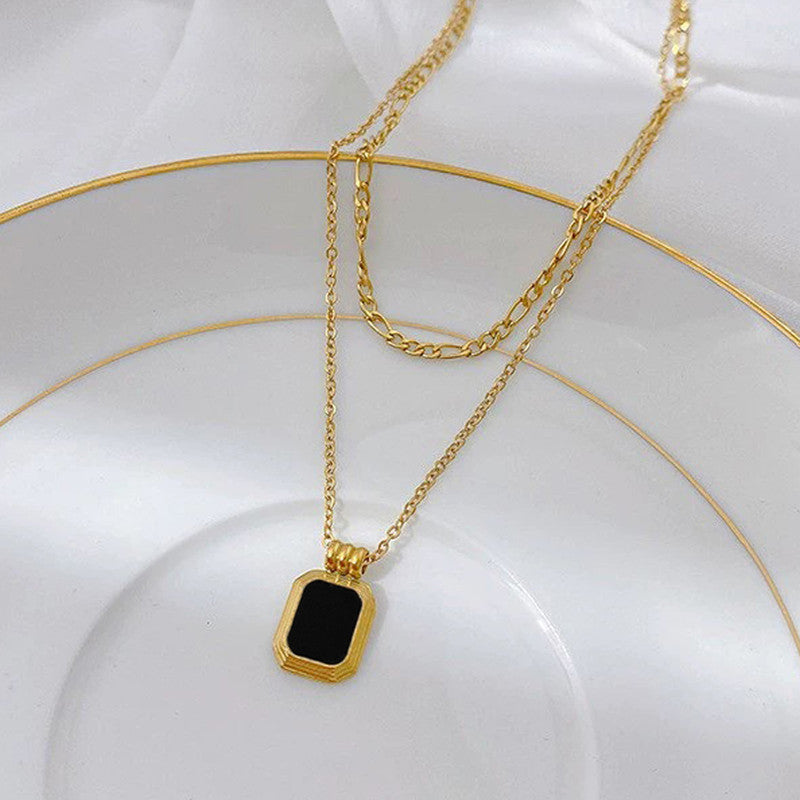 Gold Plated Stainless Steel Anti-Tarnish Geometric Dual Strand Necklace