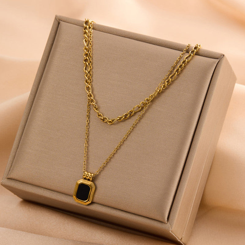 Gold Plated Stainless Steel Anti-Tarnish Geometric Dual Strand Necklace