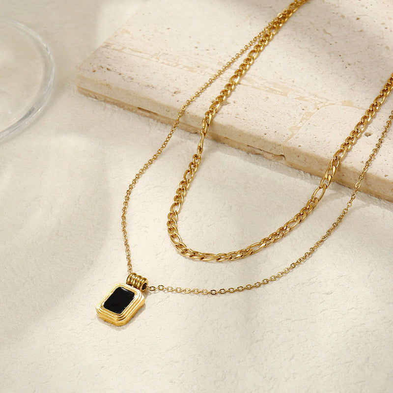 Gold Plated Stainless Steel Anti-Tarnish Geometric Dual Strand Necklace