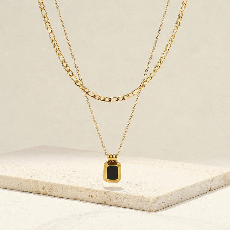 Gold Plated Stainless Steel Anti-Tarnish Geometric Dual Strand Necklace