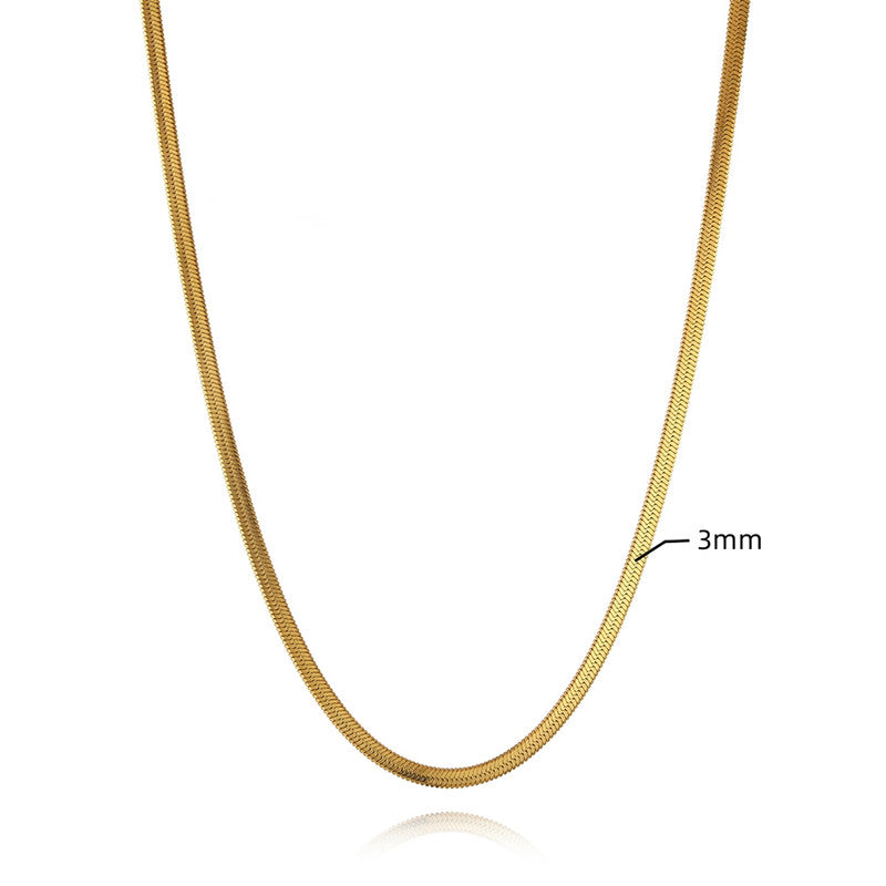 Gold Plated Anti Tarnish Stainless Steel Flat Snake Chain Necklace