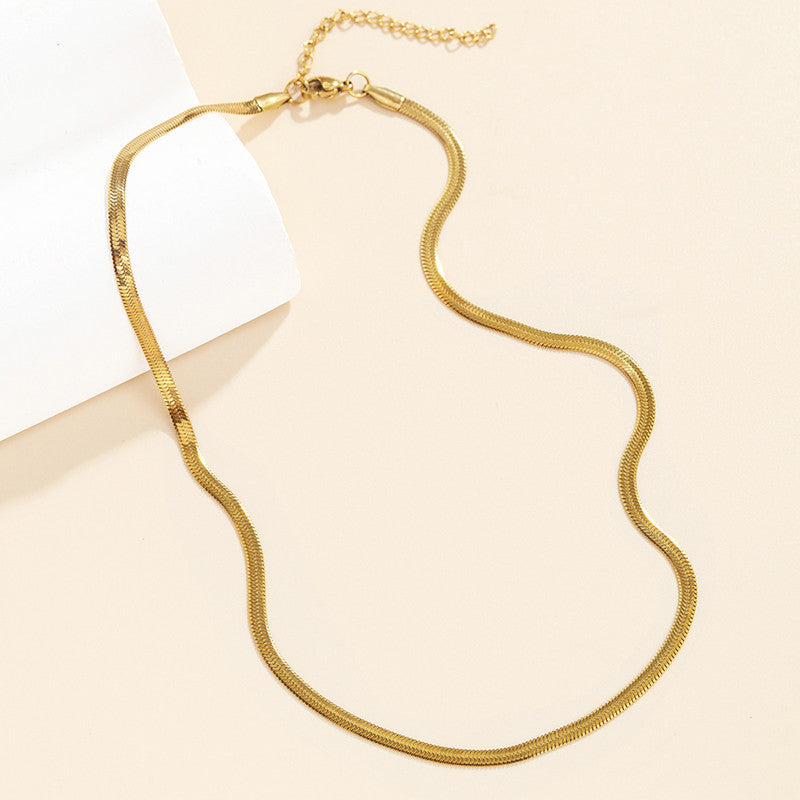 Gold Plated Anti Tarnish Stainless Steel Flat Snake Chain Necklace