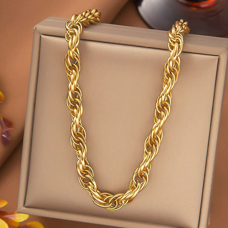Gold Plated Anti Tarnish Stainless Steel Thick Chain Rope Style Necklace
