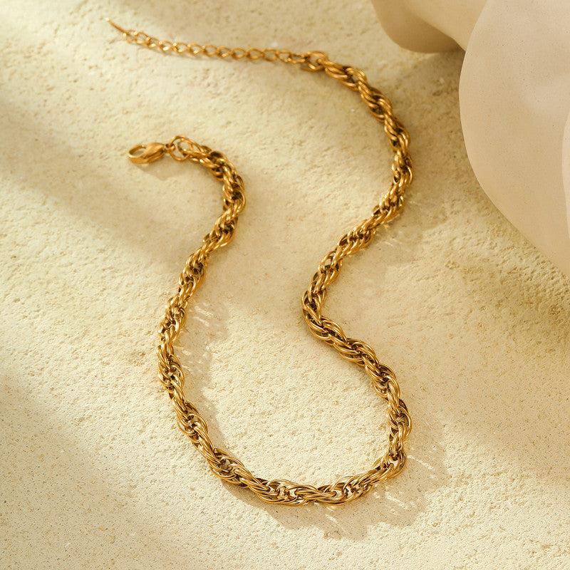 Gold Plated Anti Tarnish Stainless Steel Thick Chain Rope Style Necklace