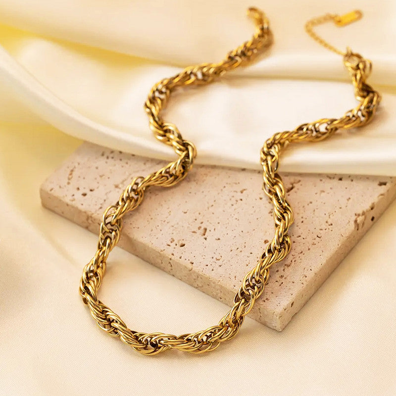 Gold Plated Anti Tarnish Stainless Steel Thick Chain Rope Style Necklace