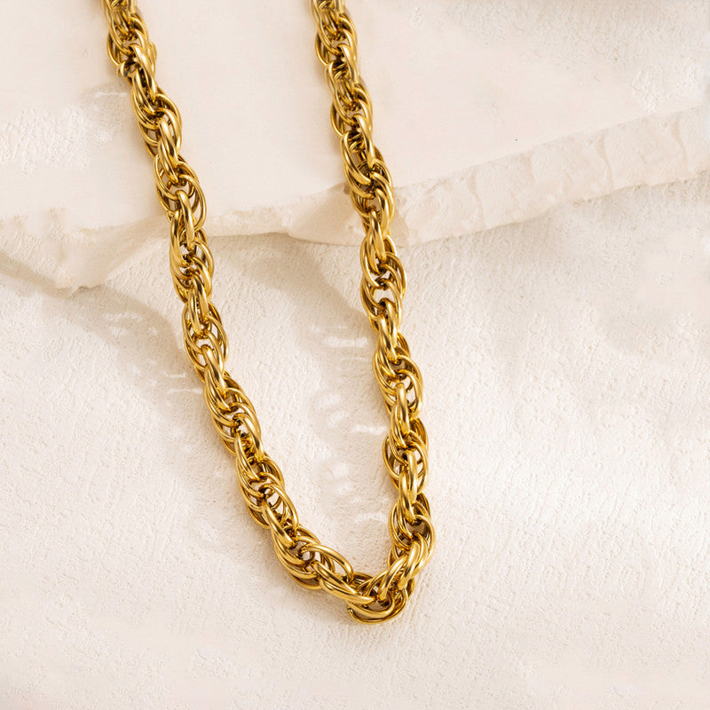 Gold Plated Anti Tarnish Stainless Steel Thick Chain Rope Style Necklace