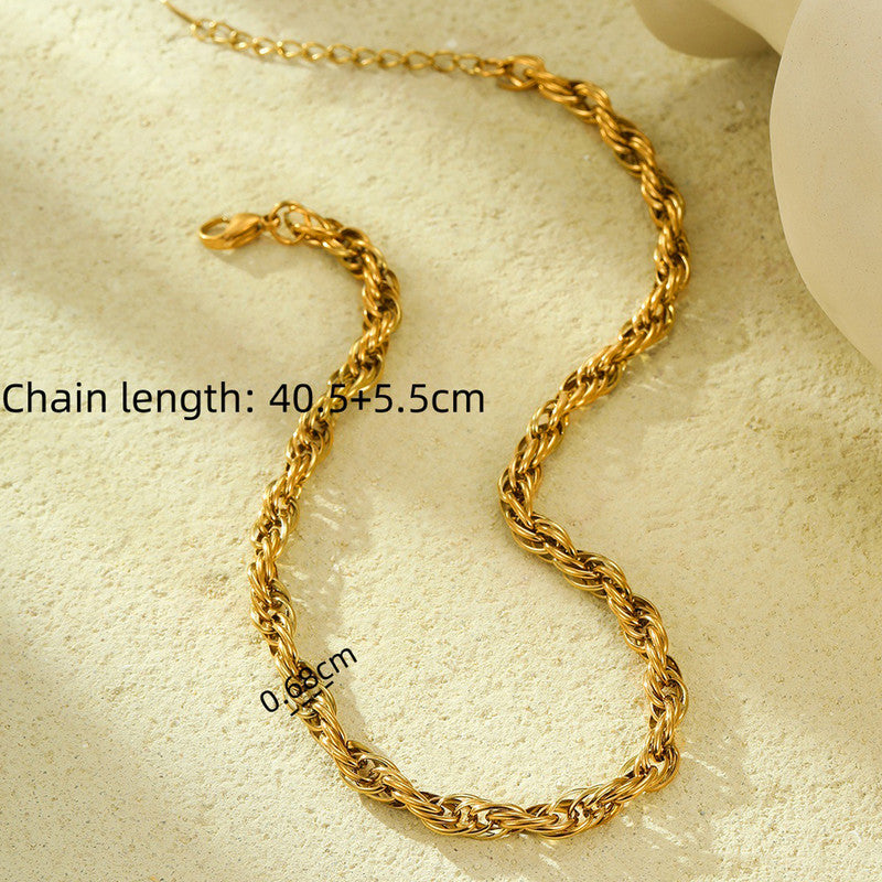 Gold Plated Anti Tarnish Stainless Steel Thick Chain Rope Style Necklace
