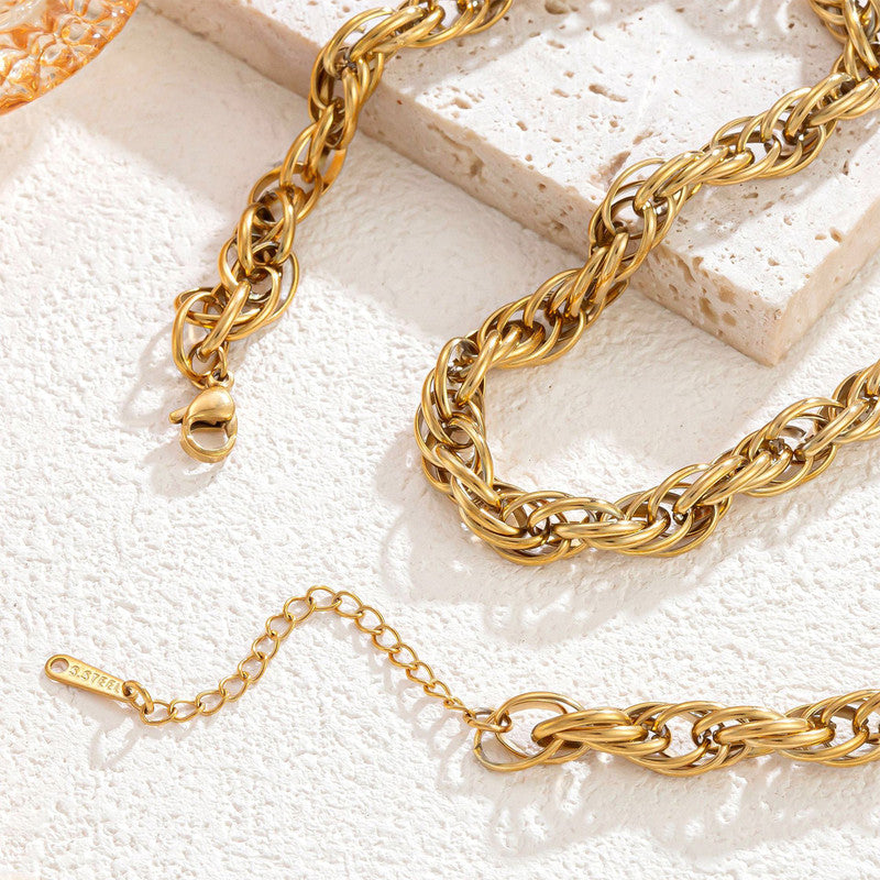 Gold Plated Anti Tarnish Stainless Steel Thick Chain Rope Style Necklace