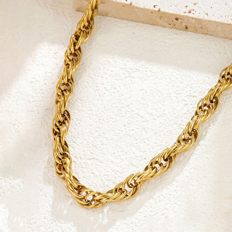 Gold Plated Anti Tarnish Stainless Steel Thick Chain Rope Style Necklace