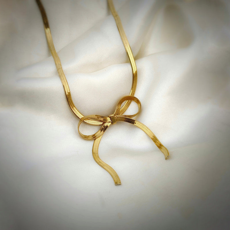 Gold-Plated Anti Tarnish Infinity Bow Choker Necklace