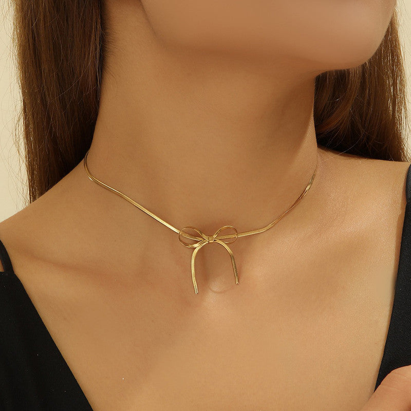 Gold-Plated Anti Tarnish Infinity Bow Choker Necklace