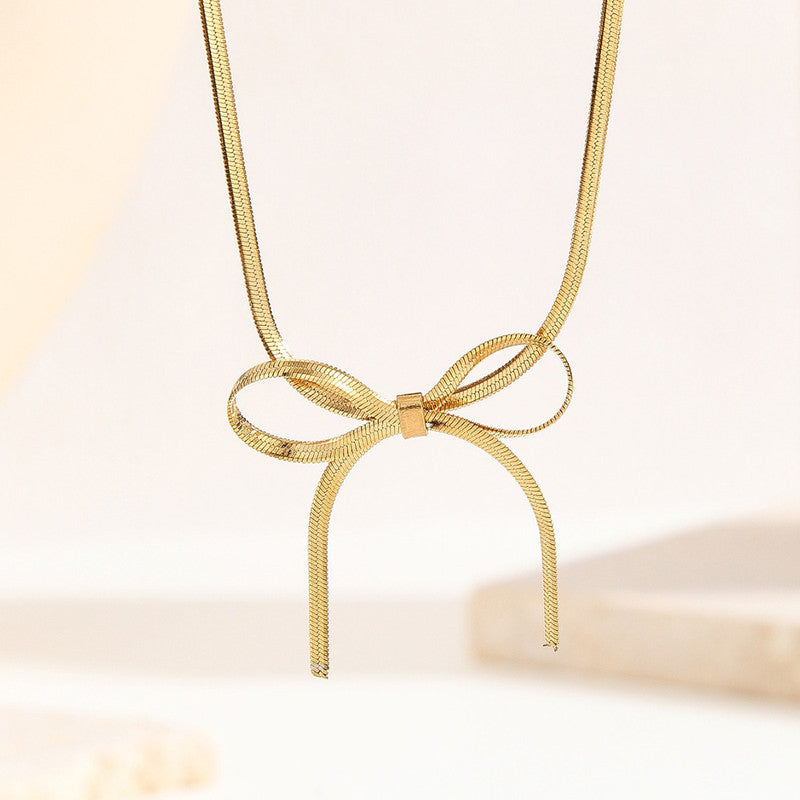 Gold-Plated Anti Tarnish Infinity Bow Choker Necklace