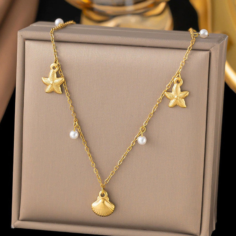 Gold Plated Anti Tarnish Stainless Steel Star Fish Themed Necklace