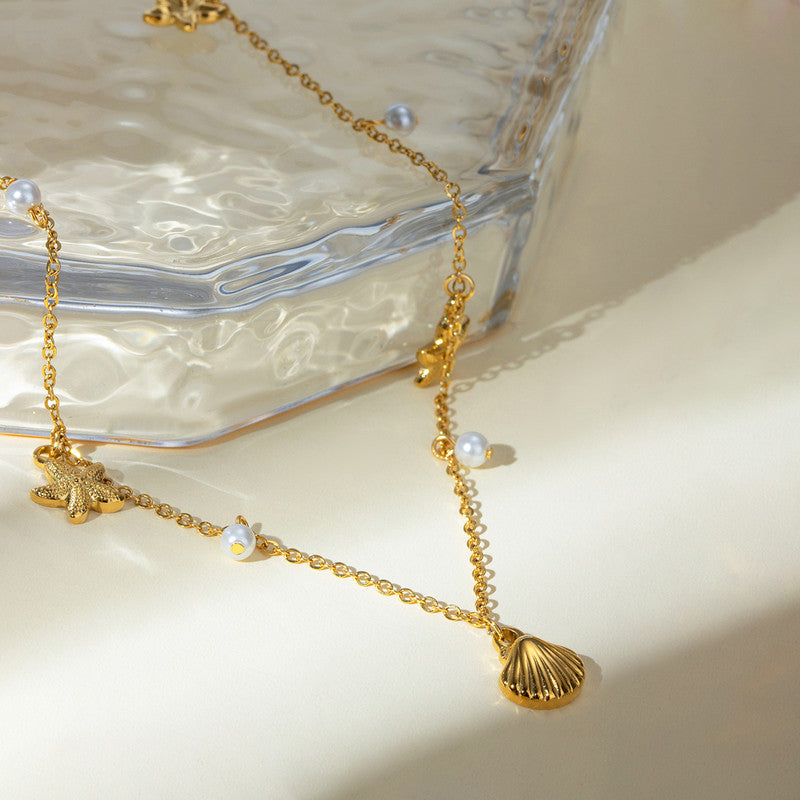 Gold Plated Anti Tarnish Stainless Steel Star Fish Themed Necklace