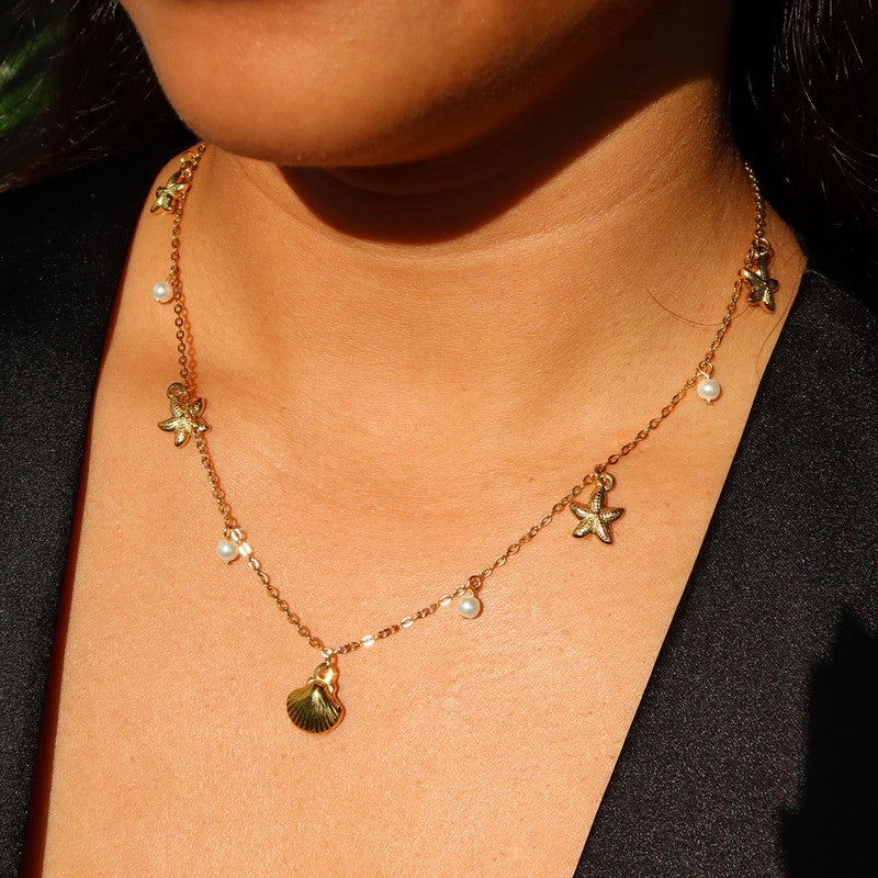 Gold Plated Anti Tarnish Stainless Steel Star Fish Themed Necklace