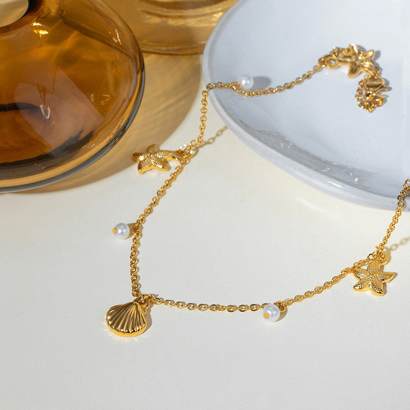Gold Plated Anti Tarnish Stainless Steel Star Fish Themed Necklace