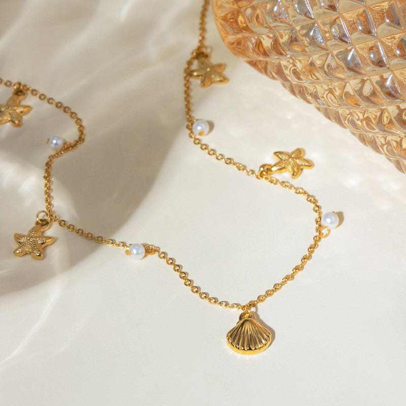 Gold Plated Anti Tarnish Stainless Steel Star Fish Themed Necklace
