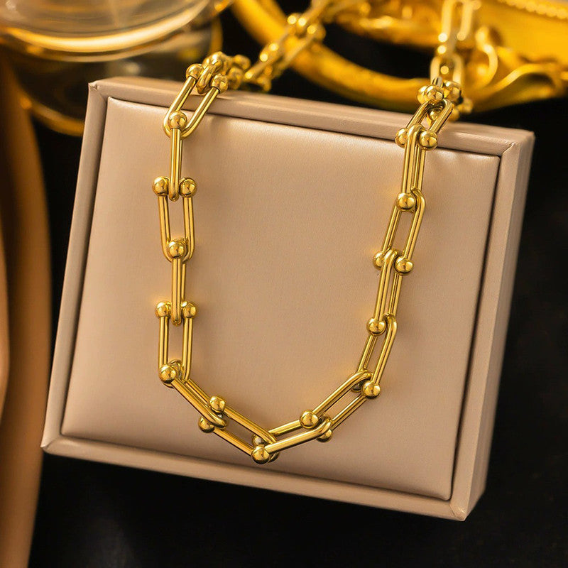 Gold Plated Anti Tarnish Stainless Steel Rope Themed Contemporary Necklace (Thick Chain)