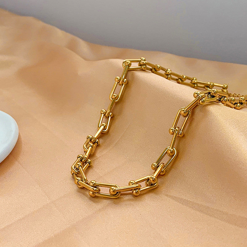 Gold Plated Anti Tarnish Stainless Steel Rope Themed Contemporary Necklace (Thick Chain)