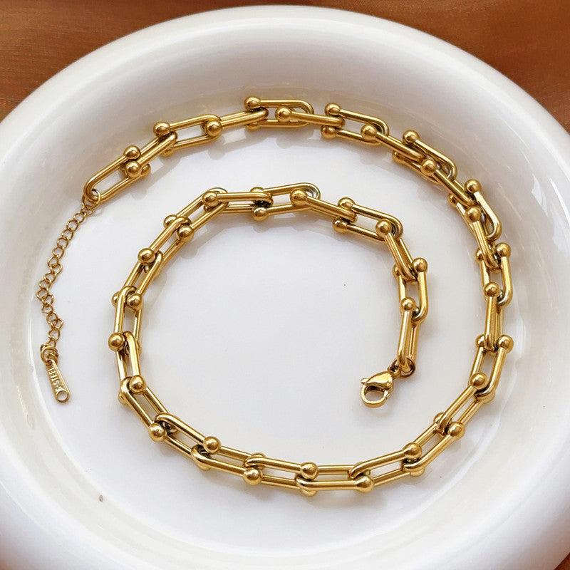 Gold Plated Anti Tarnish Stainless Steel Rope Themed Contemporary Necklace (Thick Chain)