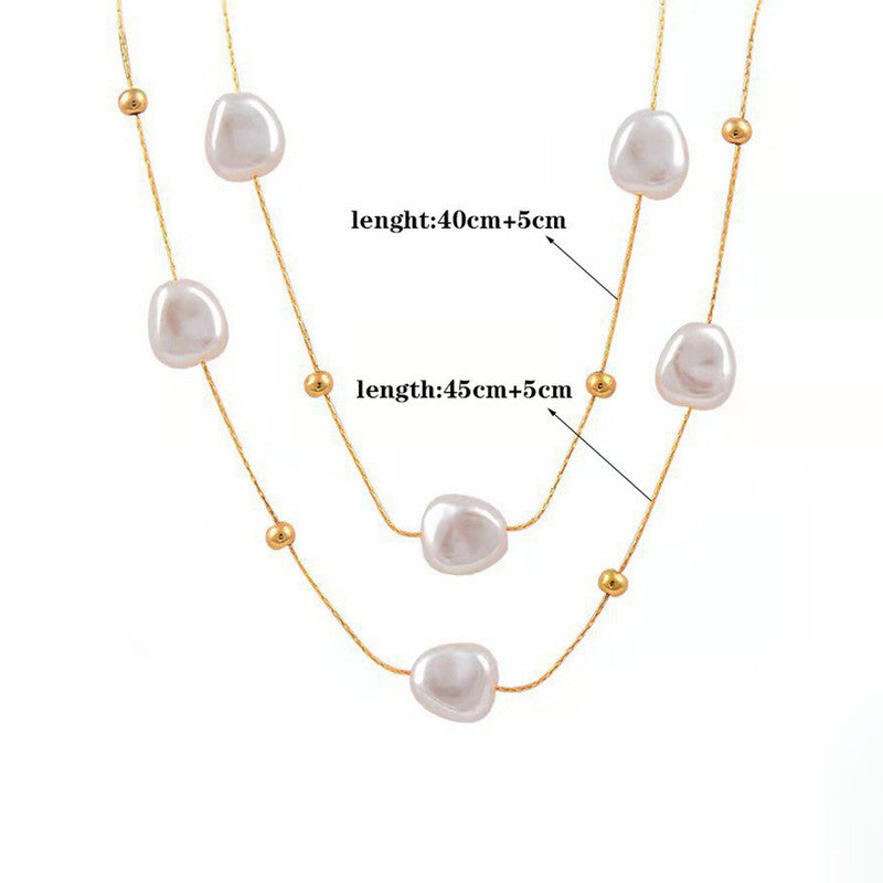 Gold Plated Anti Tarnish Stainless Steel Pearl Studded Layered Necklace