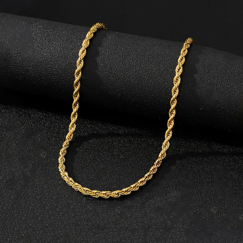 Gold Plated Anti Tarnish Rope Themed Thin Necklace Chain