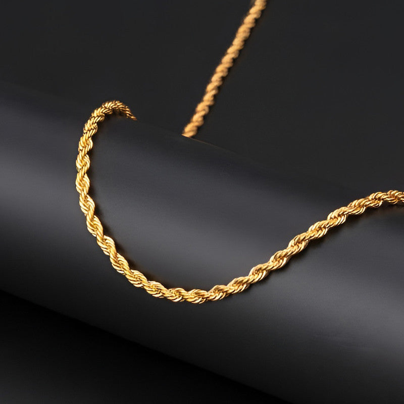 Gold Plated Anti Tarnish Rope Themed Thin Necklace Chain