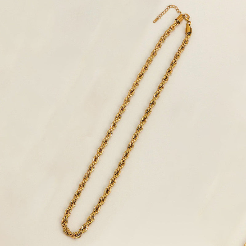 Gold Plated Anti Tarnish Rope Themed Thin Necklace Chain