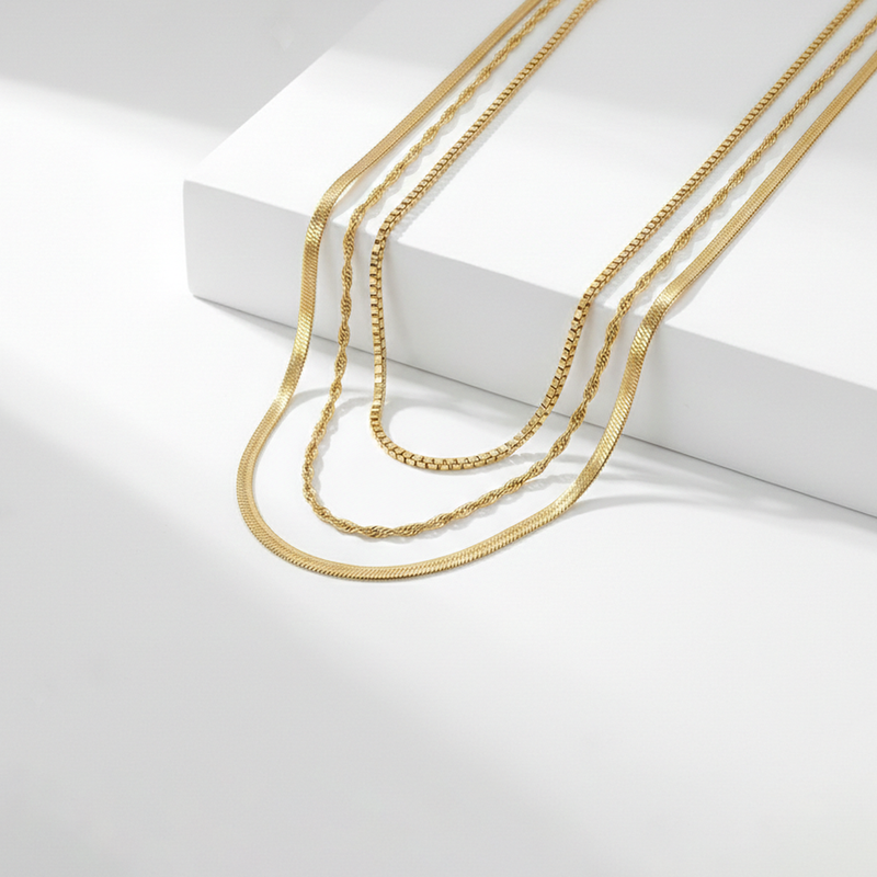 Stainless Steel Gold-Plated Anti Tarnish Chain Layered Necklace