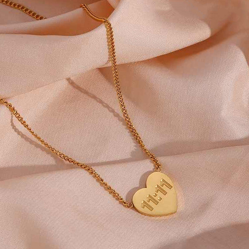 Gold-Plated Anti Tarnish 11:11 Heart Themed Angel Make a Wish Pendant