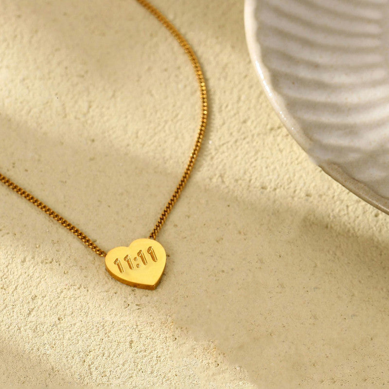 Gold-Plated Anti Tarnish 11:11 Heart Themed Angel Make a Wish Pendant