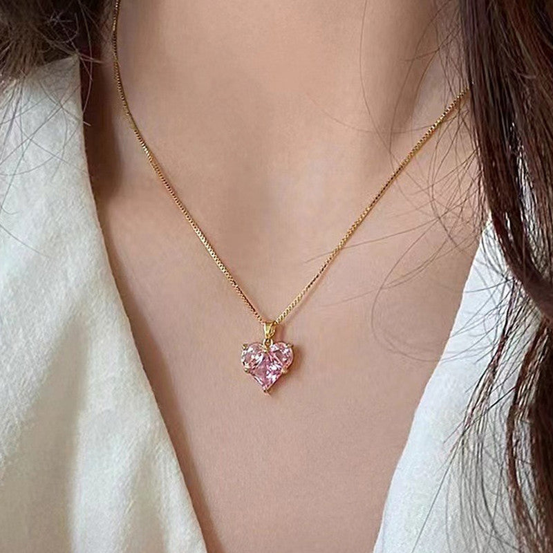 Gold-Plated Anti Tarnish Pink Heart Themed CZ Pendant
