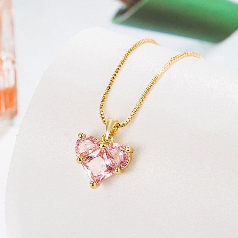 Gold-Plated Anti Tarnish Pink Heart Themed CZ Pendant