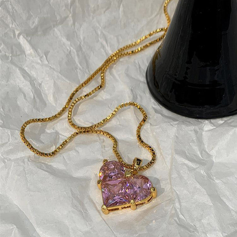 Gold-Plated Anti Tarnish Pink Heart Themed CZ Pendant