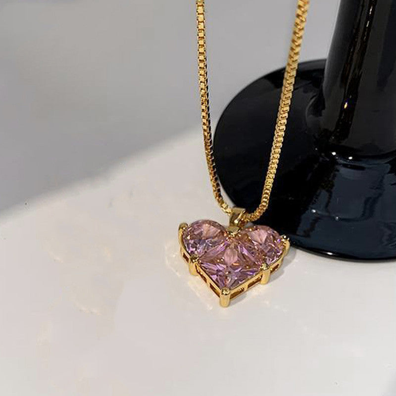 Gold-Plated Anti Tarnish Pink Heart Themed CZ Pendant