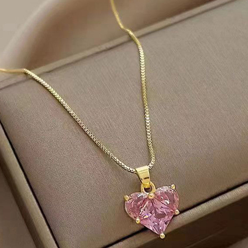 Gold-Plated Anti Tarnish Pink Heart Themed CZ Pendant
