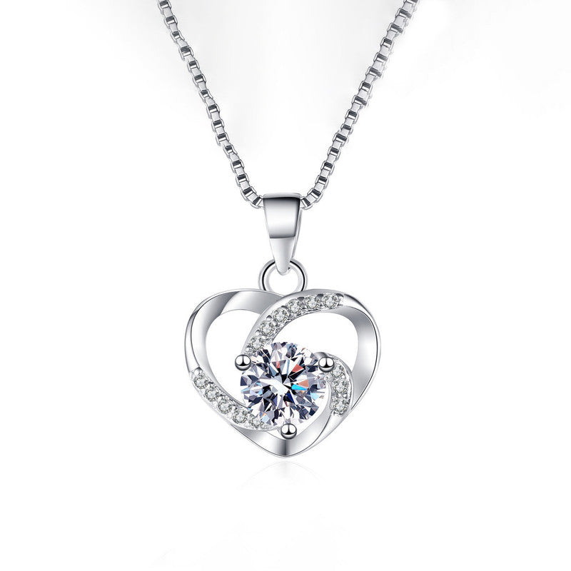 Silver Plated Anti Tarnish American Diamond Studded Heart Themed Pendant