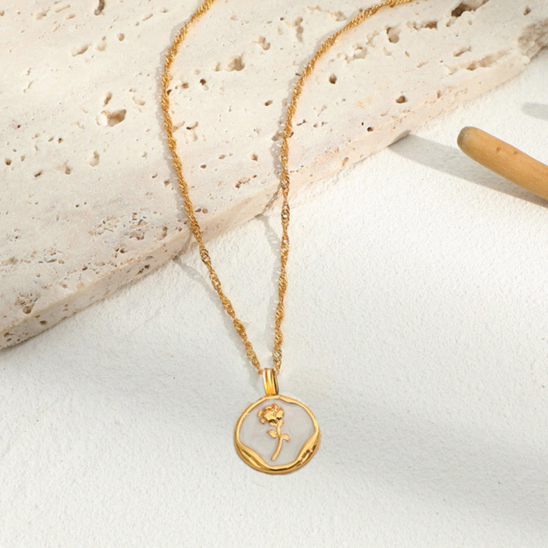 Gold Plated Anti Tarnish Stainless Steel Rose Themed Pendant