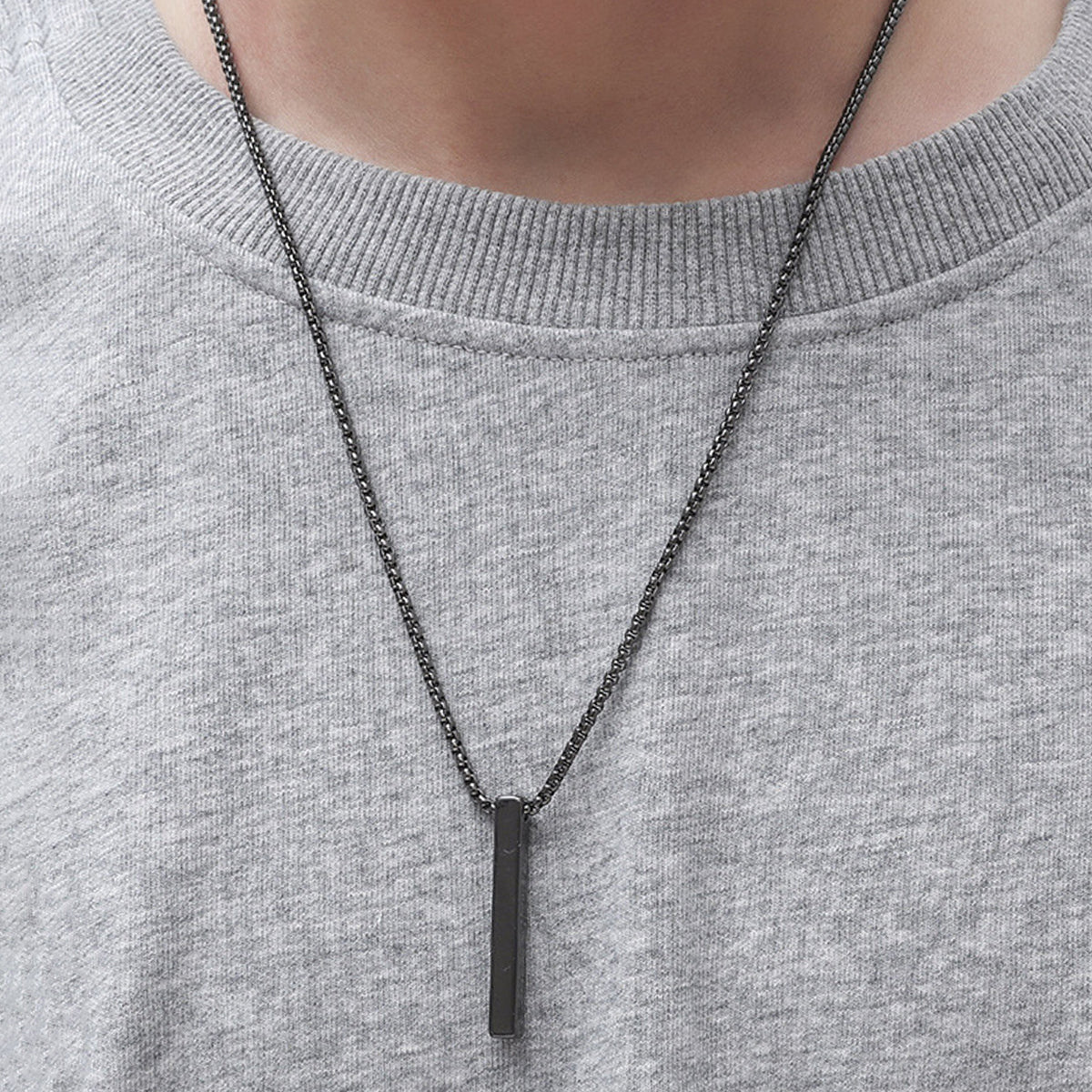Black Silver Plated Stainless Steel Anti Tarnish Bar Shaped Hip Hop Party Pendant For Men