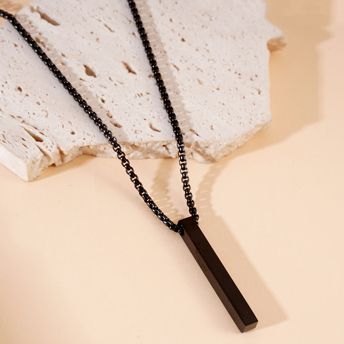 Black Silver Plated Stainless Steel Anti Tarnish Bar Shaped Hip Hop Party Pendant For Men