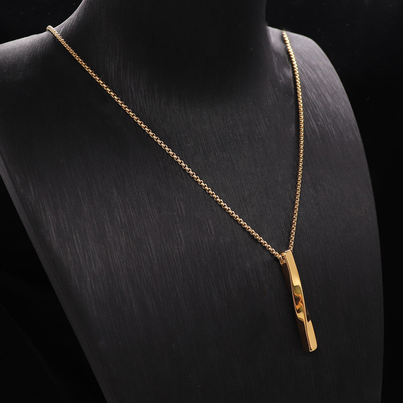 Gold Plated Stainless Steel Anti Tarnish Twisted Bar Shaped Hip Hop Party Pendant For Men