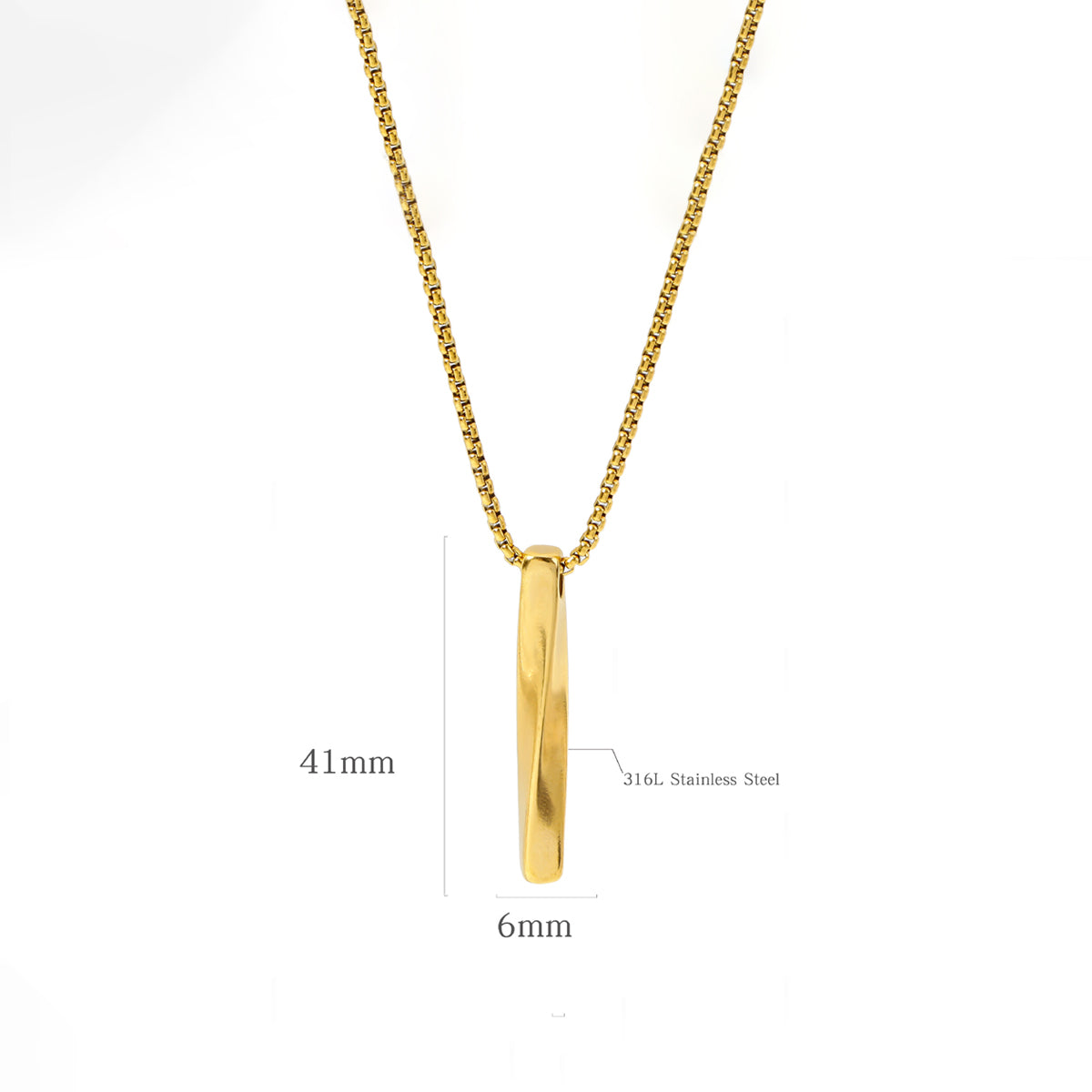 Gold Plated Stainless Steel Anti Tarnish Twisted Bar Shaped Hip Hop Party Pendant For Men