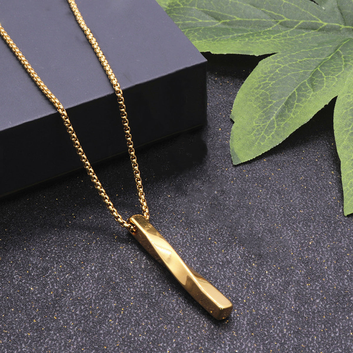 Gold Plated Stainless Steel Anti Tarnish Twisted Bar Shaped Hip Hop Party Pendant For Men