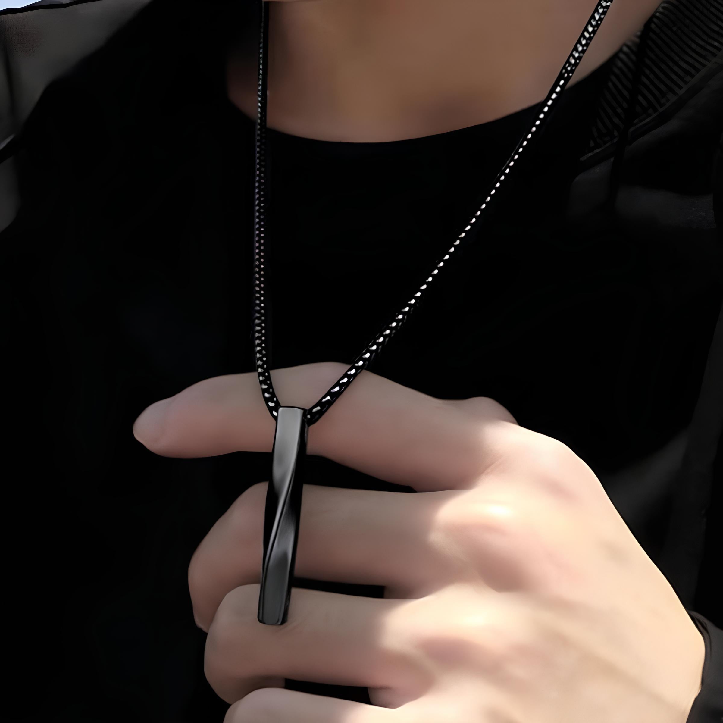 Black Silver Plated Stainless Steel Anti Tarnish Twisted Bar Shaped Hip Hop Party Pendant
