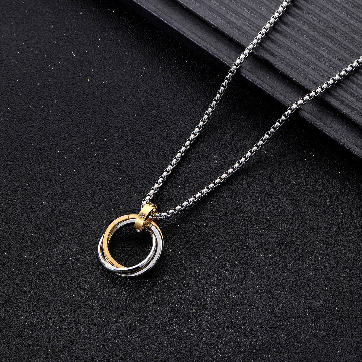 Silver Plated Stainless Steel Anti Tarnish Triple Rings Circular Pendant For Men