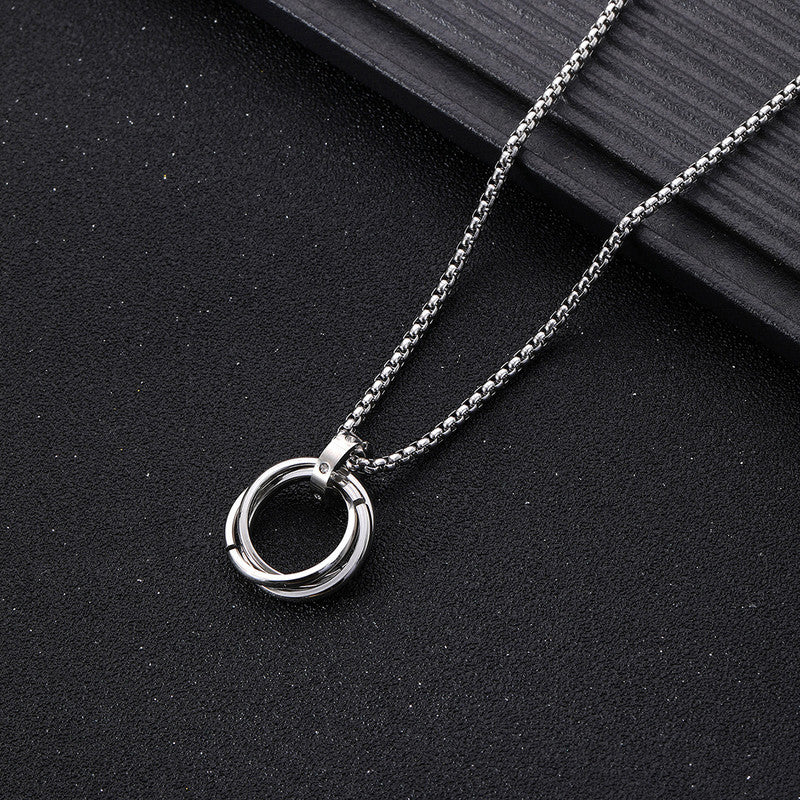 Silver Plated Stainless Steel Anti Tarnish Triple Rings Circular Pendant For Men