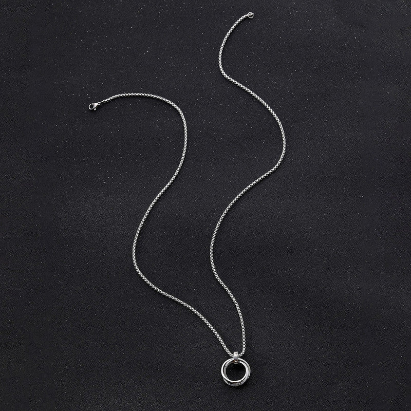 Silver Plated Stainless Steel Anti Tarnish Triple Rings Circular Pendant For Men