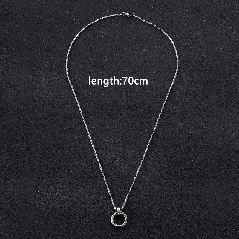 Silver Plated Stainless Steel Anti Tarnish Triple Rings Circular Pendant For Men