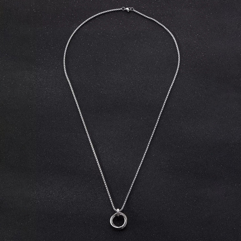 Silver Plated Stainless Steel Anti Tarnish Triple Rings Circular Pendant For Men