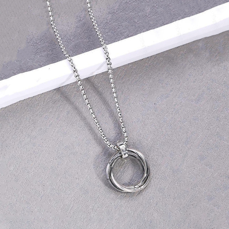 Silver Plated Stainless Steel Anti Tarnish Triple Rings Circular Pendant For Men
